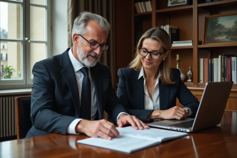 Couple d'affaires français dans un bureau élégant
