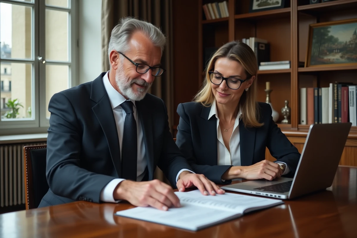 Couple d'affaires français dans un bureau élégant