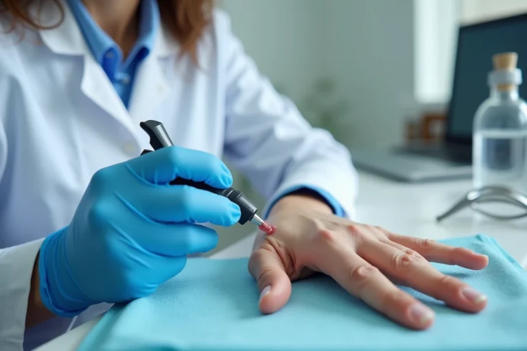 Dermatologue examinant une déformation de l'ongle due à un traumatisme de la matrice unguéale lors d'une consultation médicale