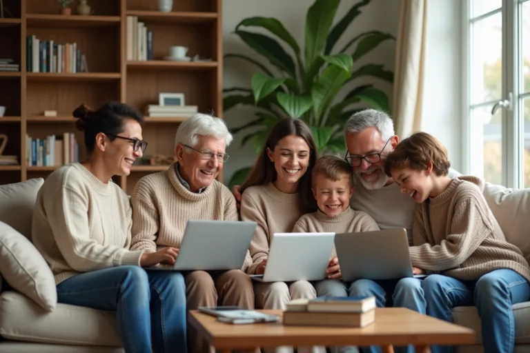 Famille multigenerational lors d'une visioconference chaleureuse