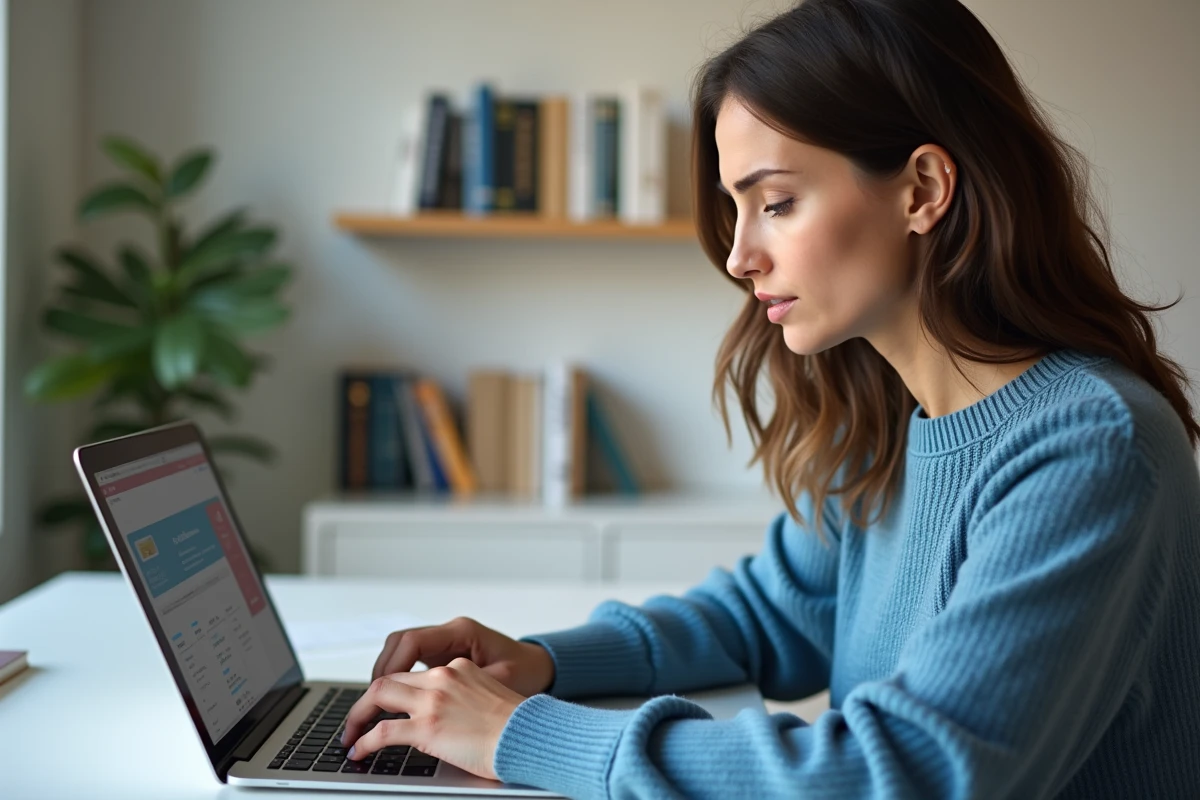 Femme au bureau moderne utilisant un ordinateur portable