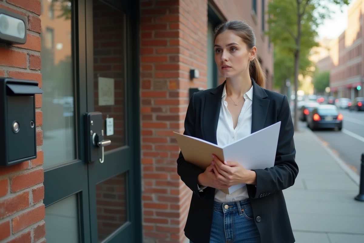 Jeune femme devant une entrée d