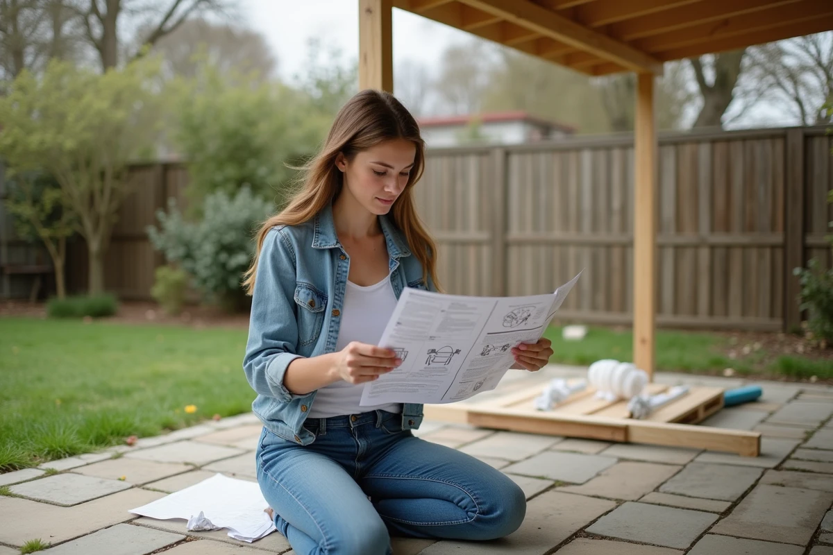 Jeune femme consulte les instructions pour monter un carport
