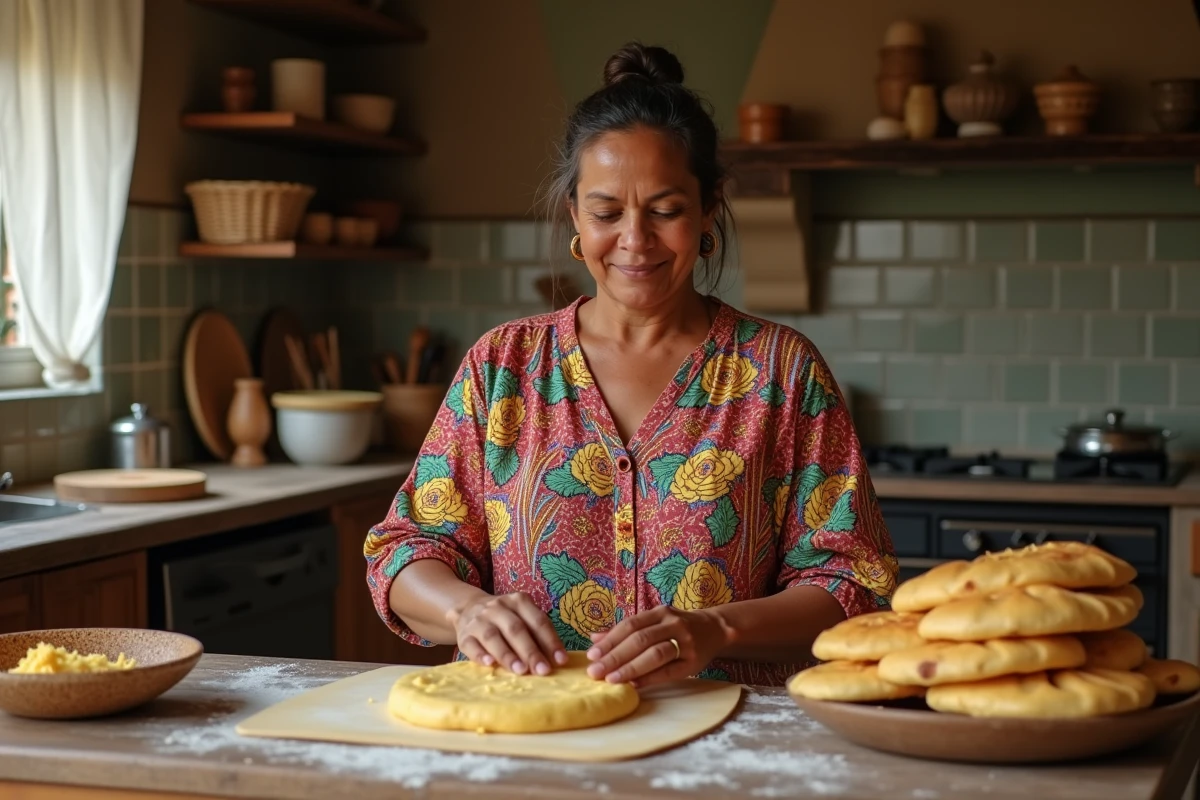 Femme réunionnaise prépare des samoussas maison dans sa cuisine