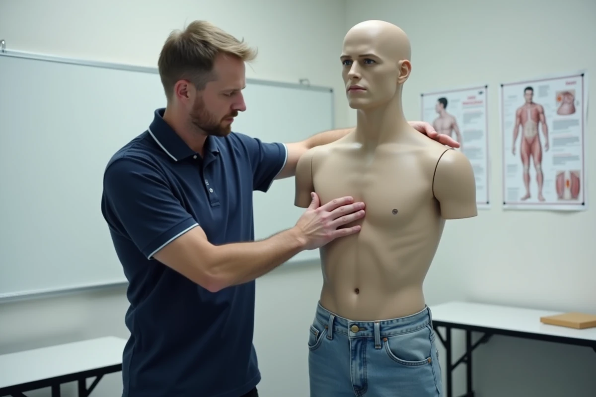 Démonstration de la manœuvre de Heimlich par un secouriste lors d'une formation aux premiers secours
